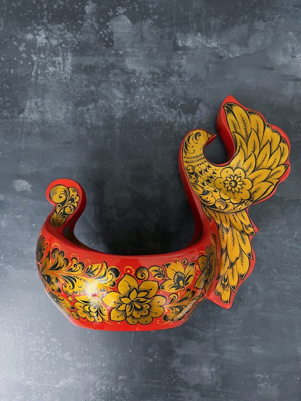 Russian Khokhloma Hand-Painted wooden bowl.